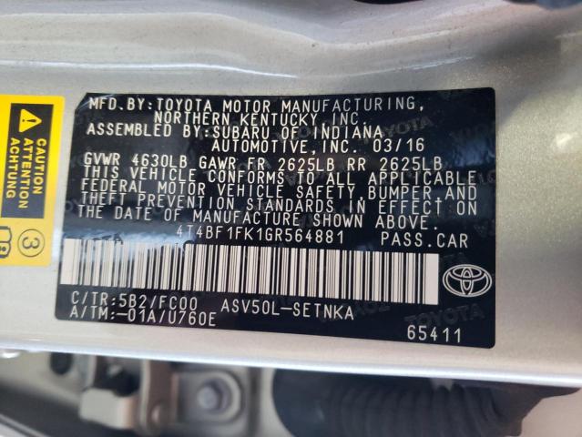 VIN 4T4BF1FK1GR564881 2016 Toyota Camry, LE no.12