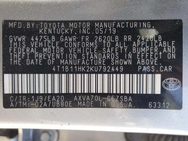 VIN 4T1B11HK2KU792449 2019 Toyota Camry, L no.13