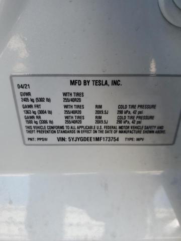 VIN 5YJYGDEE1MF173754 2021 Tesla MODEL Y no.14