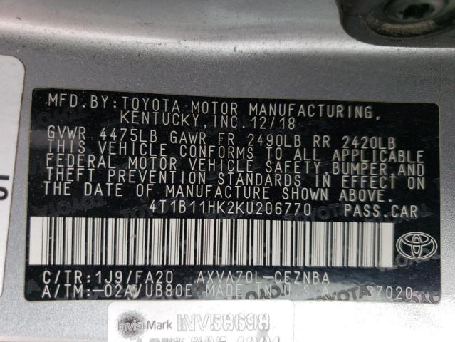 2019 TOYOTA CAMRY L - 4T1B11HK2KU206770