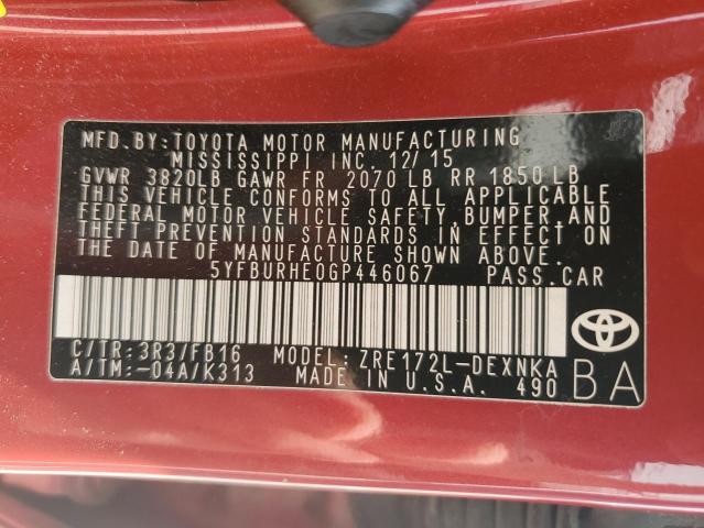 2016 TOYOTA COROLLA L - 5YFBURHE0GP446067