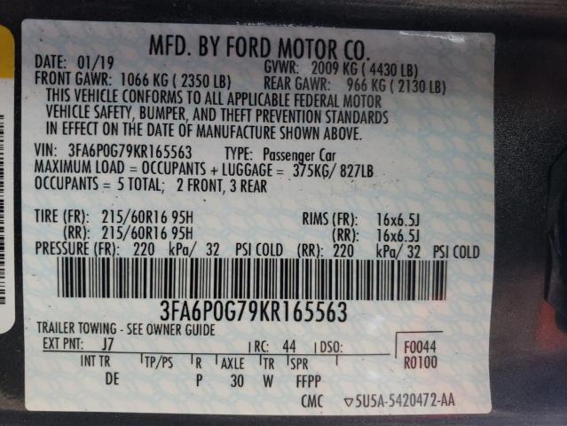 VIN 3FA6P0G79KR165563 2019 Ford Fusion, S no.12