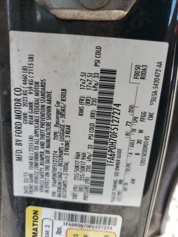 VIN 1FA6P0H70F5127274 2015 Ford Fusion, SE no.12