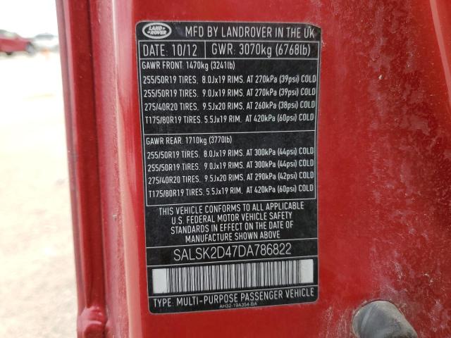 VIN SALSK2D47DA786822 2013 Land Rover Range Rover,... no.14