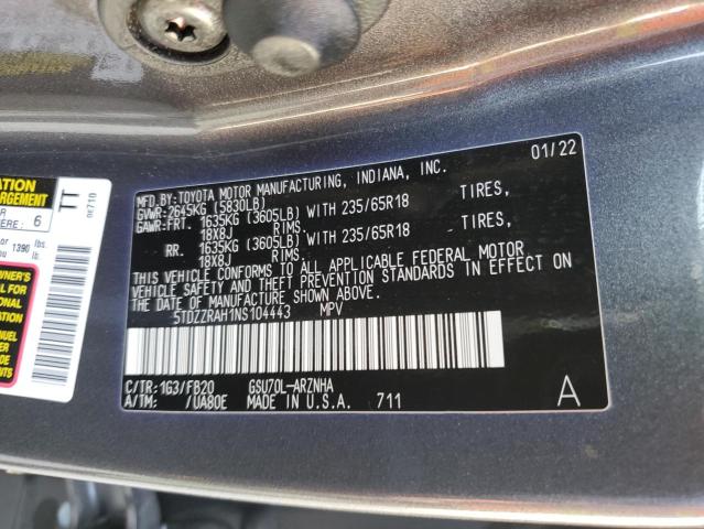 VIN 5TDZZRAH1NS104443 2022 Toyota Highlander, L no.13