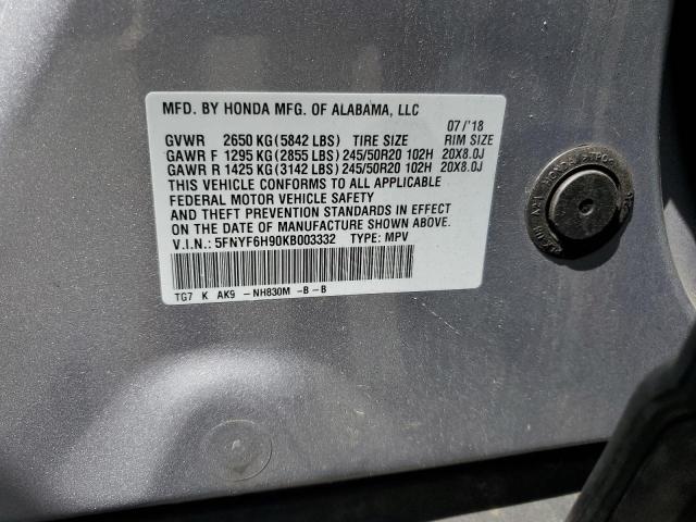 2019 HONDA PILOT TOUR - 5FNYF6H90KB003332