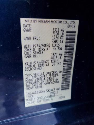 2019 NISSAN TITAN SV - 1N6AA1E58KN504746