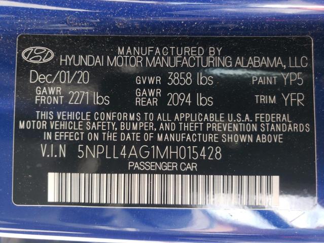 VIN 5NPLL4AG1MH015428 2021 Hyundai Elantra, SE no.12