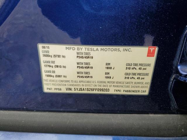 2015 TESLA MODEL S 70 5YJSA1S26FF099203