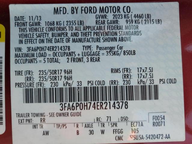 VIN 3FA6P0H74ER214378 2014 Ford Fusion, SE no.12