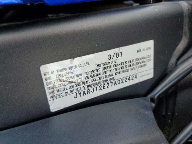 2007 YAMAHA YZFR6 L JYARJ12E27A022424
