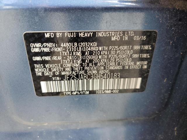 2016 SUBARU FORESTER 2 - JF2SJABC3GH540183