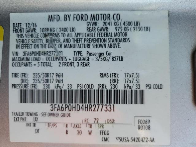 VIN 3FA6P0HD4HR277331 2017 Ford Fusion, SE no.13