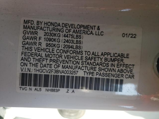 VIN 1HGCV2F38NA003257 2022 Honda Accord, Sport no.12