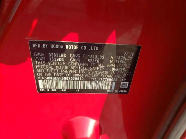 2016 HONDA FIT JHMGK5H58GX029610