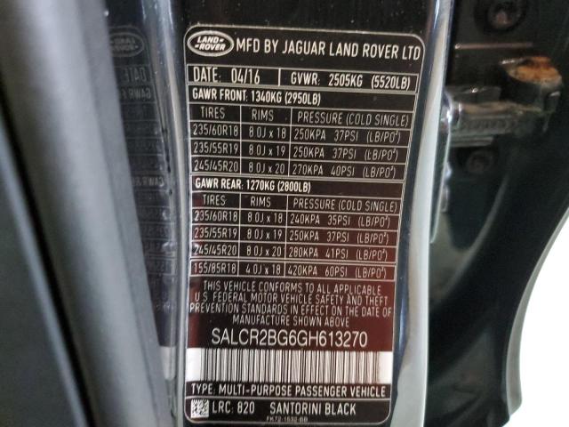 VIN SALCR2BG6GH613270 2016 Land Rover Discovery, Hse no.13