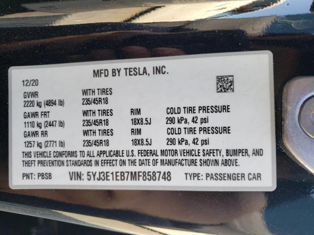 VIN 5YJ3E1EB7MF858748 2021 Tesla MODEL 3 no.13