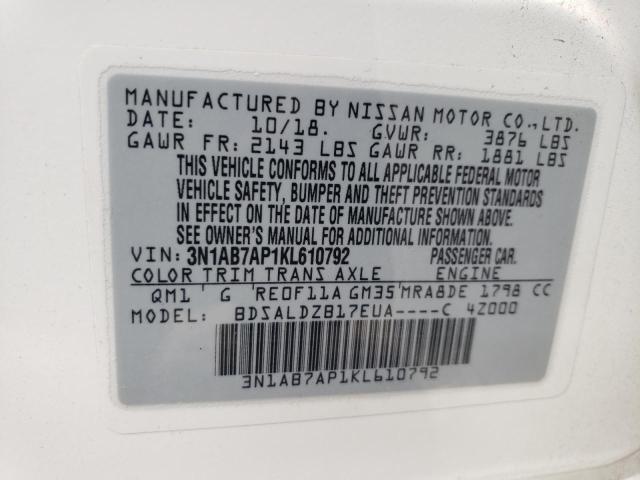 VIN 3N1AB7AP1KL610792 2019 Nissan Sentra, S no.12