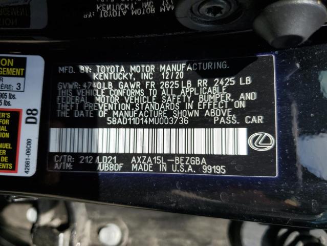 VIN 58AD11D14MU003736 2021 LEXUS ES250 no.12