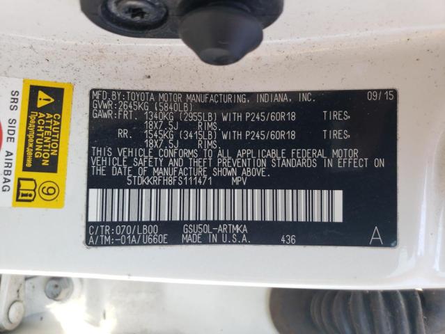 VIN 5TDKKRFH8FS111471 2015 Toyota Highlander, Xle no.13