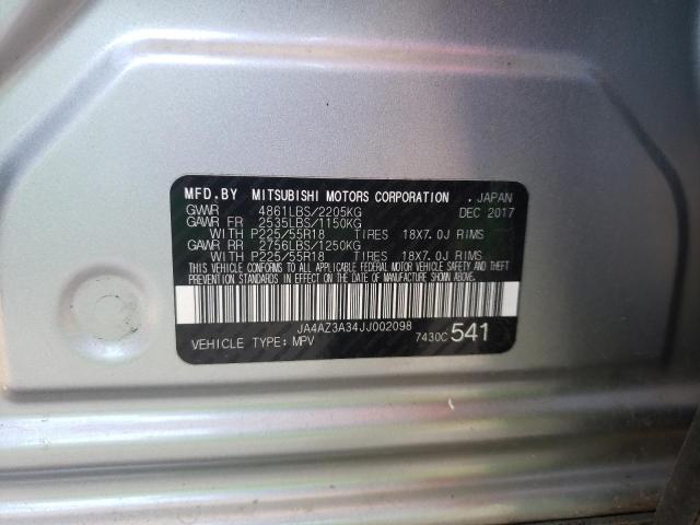 2018 MITSUBISHI OUTLANDER JA4AZ3A34JJ002098