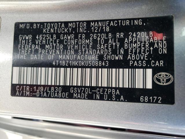 VIN 4T1BZ1HK0KU508843 2019 Toyota Camry, Xse no.13