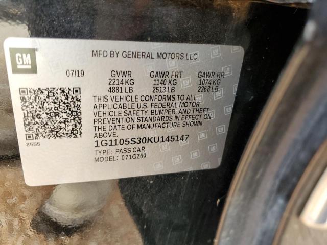 2019 CHEVROLET IMPALA PRE 1G1105S30KU145147