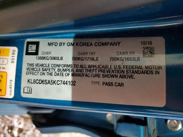 2019 CHEVROLET SPARK 1LT - KL8CD6SA5KC744102