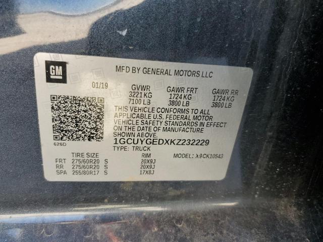 2019 CHEVROLET SILVERADO - 1GCUYGEDXKZ232229