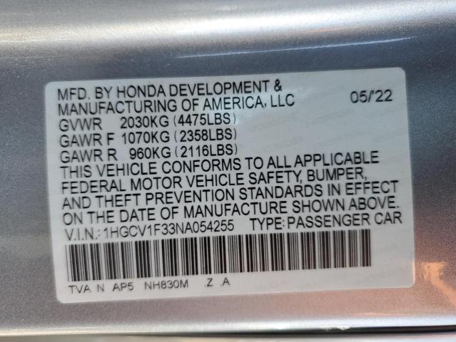 2022 HONDA ACCORD SPO - 1HGCV1F33NA054255