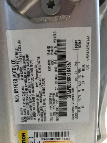 VIN 3FA6P0D98KR184367 2019 Ford Fusion, Titanium no.12