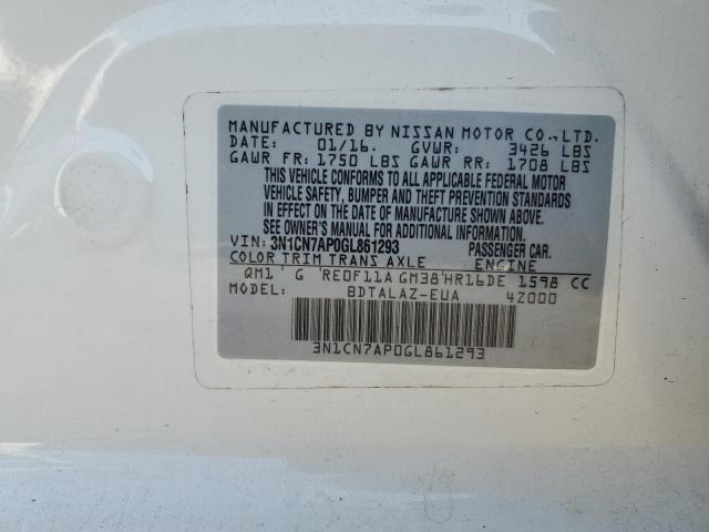 2016 NISSAN VERSA S - 3N1CN7AP0GL861293