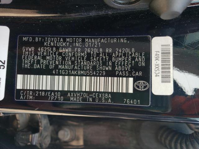 VIN 4T1G31AK8MU554229 2021 Toyota Camry, SE no.13