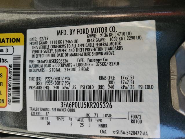 VIN 3FA6P0LU5KR205326 2019 Ford Fusion, SE no.12