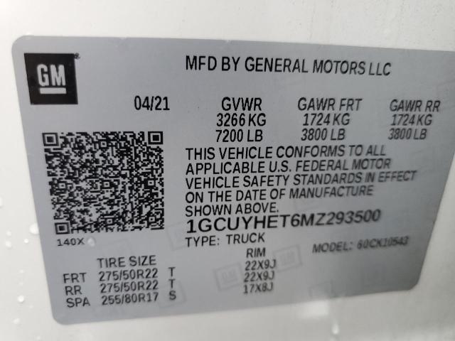 2021 CHEVROLET SILVERADO - 1GCUYHET6MZ293500