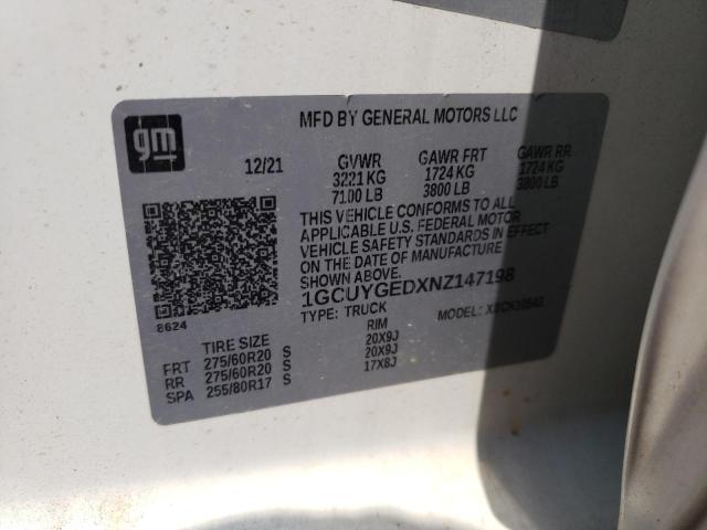 2022 CHEVROLET SILVERADO - 1GCUYGEDXNZ147198