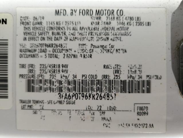 VIN 3FA6P0T96KR264851 2019 Ford Fusion, SE no.13