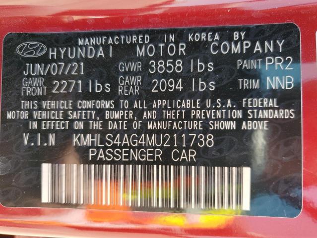 VIN KMHLS4AG4MU211738 2021 Hyundai Elantra, Sel no.12