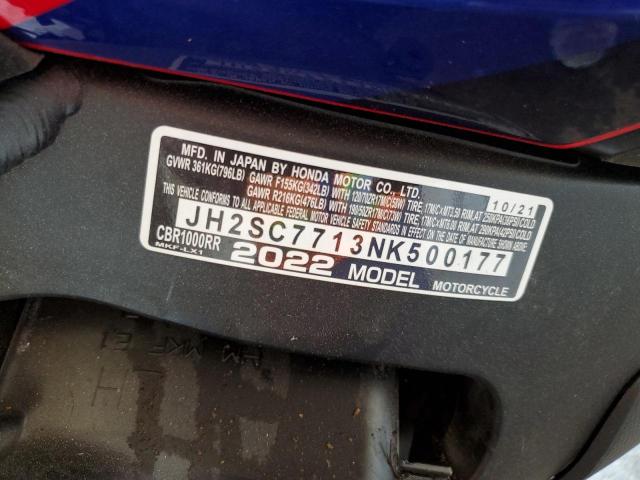 2022 HONDA CBR1000 RR JH2SC7713NK500177