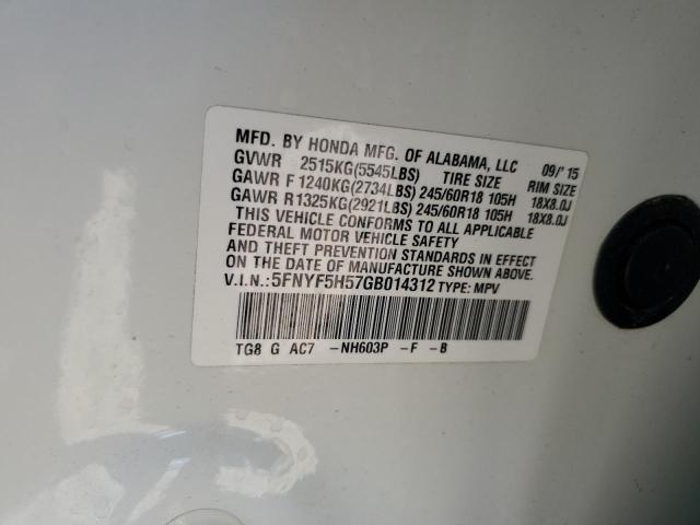 2016 HONDA PILOT EXL - 5FNYF5H57GB014312