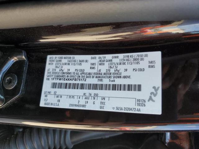 2019 FORD F150 SUPER - 1FTFW1E4XKFB75172