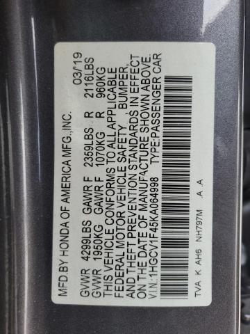 2019 HONDA ACCORD EX - 1HGCV1F45KA064998