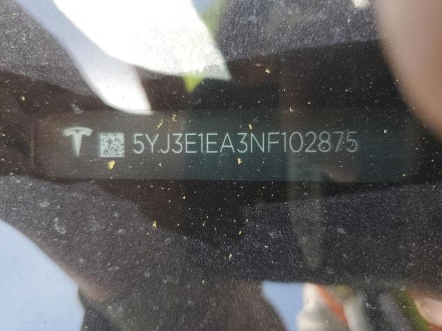 VIN 5YJ3E1EA3NF102875 2022 Tesla MODEL 3 no.12