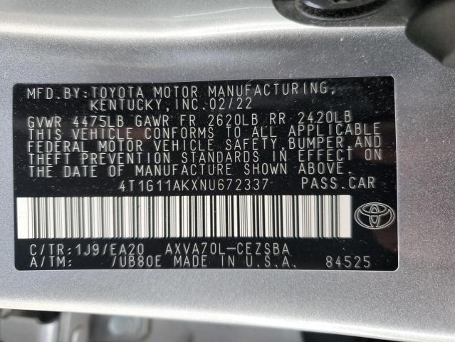 VIN 4T1G11AKXNU672337 2022 Toyota Camry, SE no.13