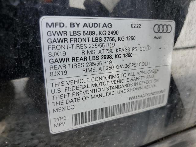 VIN WA1EAAFY3N2070667 2022 Audi Q5, Premium Plus 45 no.13