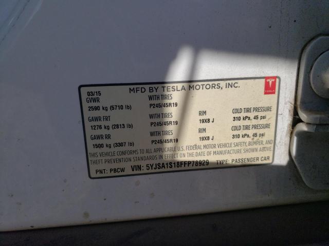 2015 TESLA MODEL S 60 5YJSA1S18FFP78929