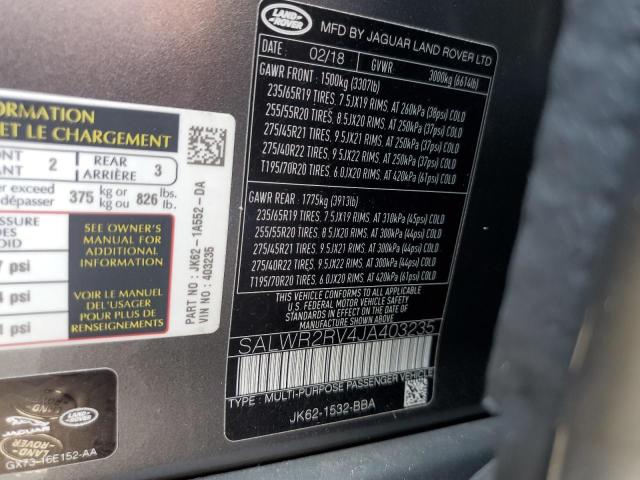 2018 LAND ROVER RANGE ROVE - SALWR2RV4JA403235