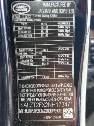 2022 LAND ROVER EVOQUE SALZT2FX2NH173471