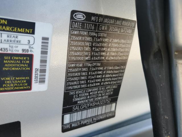 2017 LAND ROVER RANGE ROVE - SALGR2FK6HA323752