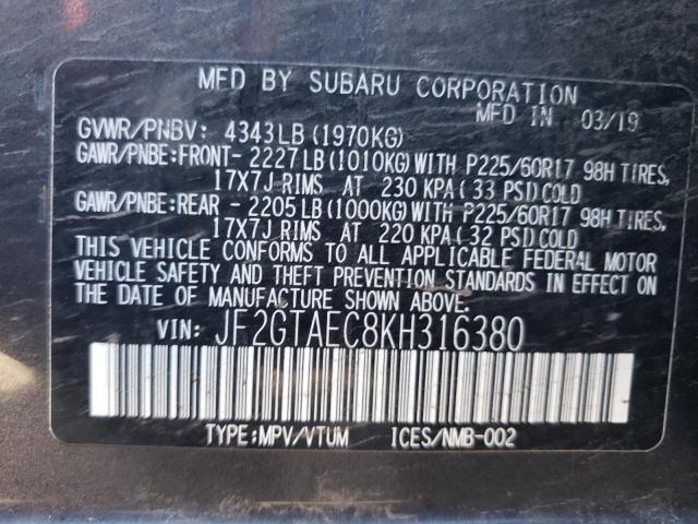 2019 SUBARU CROSSTREK - JF2GTAEC8KH316380